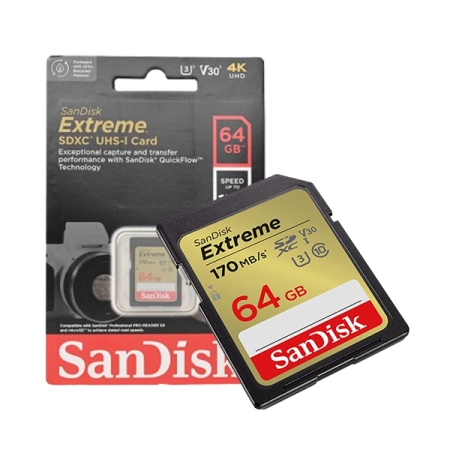 Memory SD Card Sandisk SDXC Extreme 64GB 170MBs